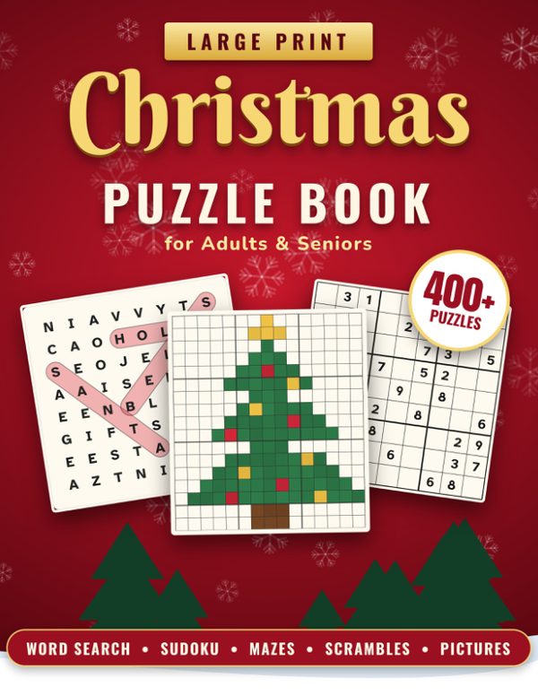Cover of Large Print Christmas Puzzle Book for Adults & Seniors