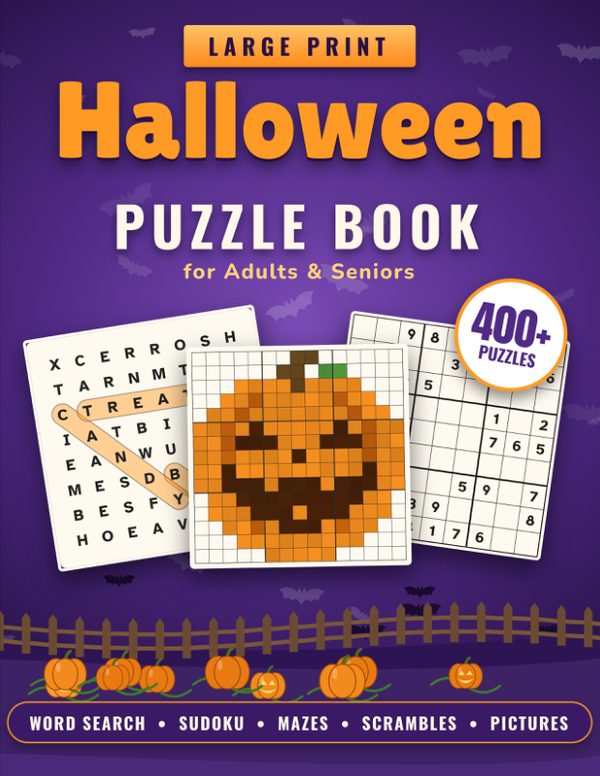 Cover of Large Print Halloween Puzzle Book for Adults & Seniors