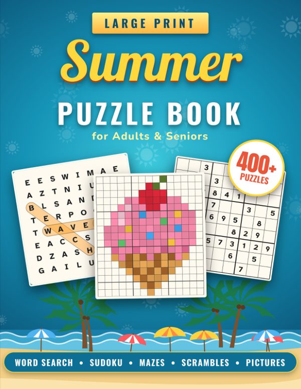 Cover of Large Print Summer Puzzle Book for Adults & Seniors