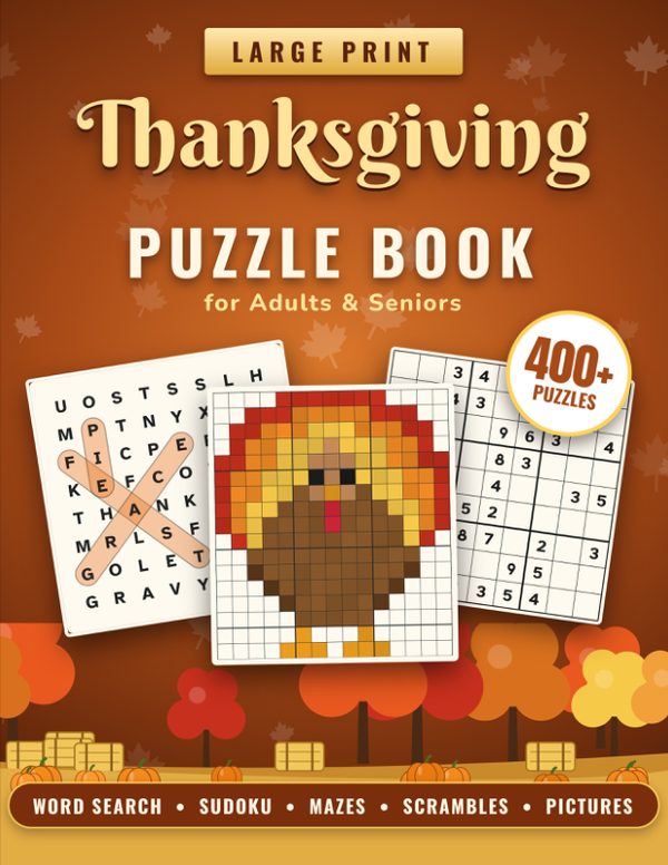 Cover of Large Print Thanksgiving Puzzle Book for Adults & Seniors