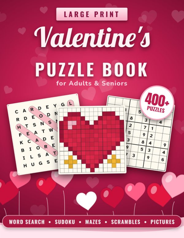 Cover of Large Print Valentine's Day Puzzle Book for Adults & Seniors