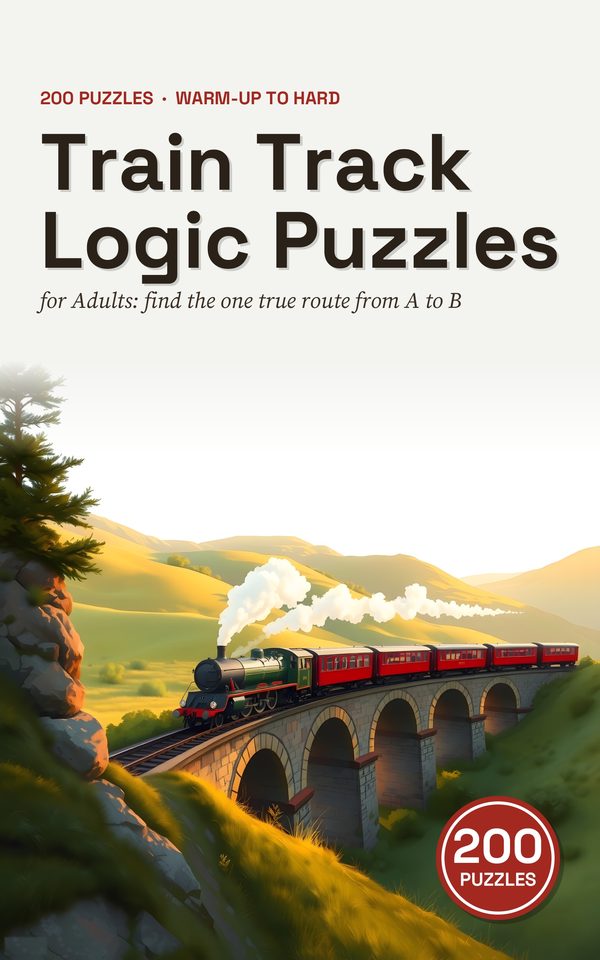 Cover of Train Track Logic Puzzles for Adults
