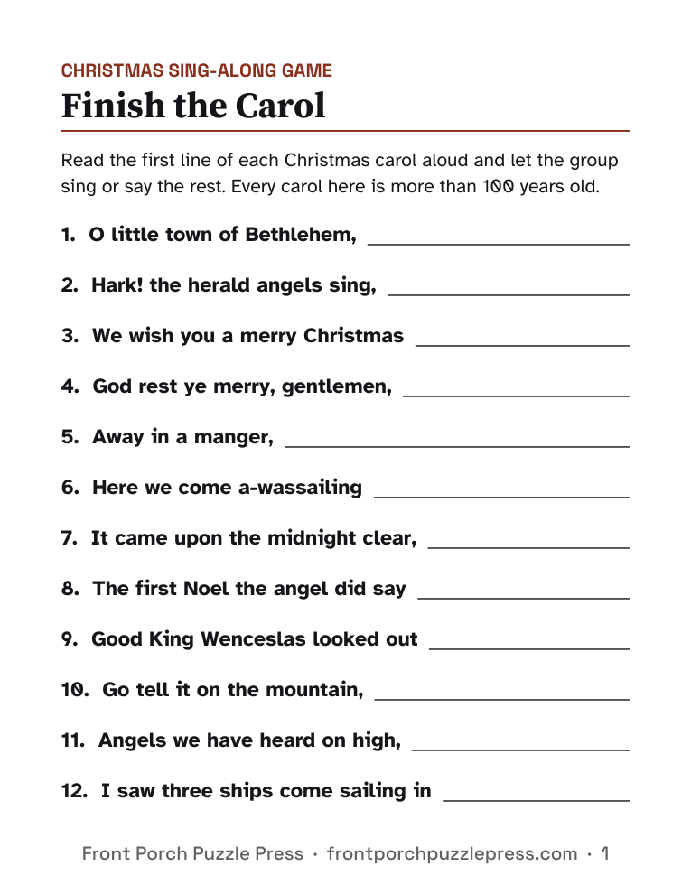 Finish the Carol, first page of the free printable