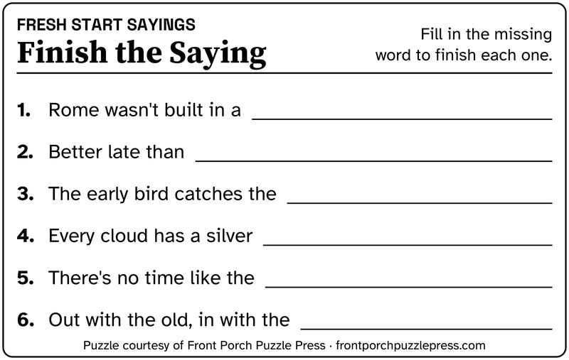 Finish The Saying: Finish the Saying, January 2027, free large print printable