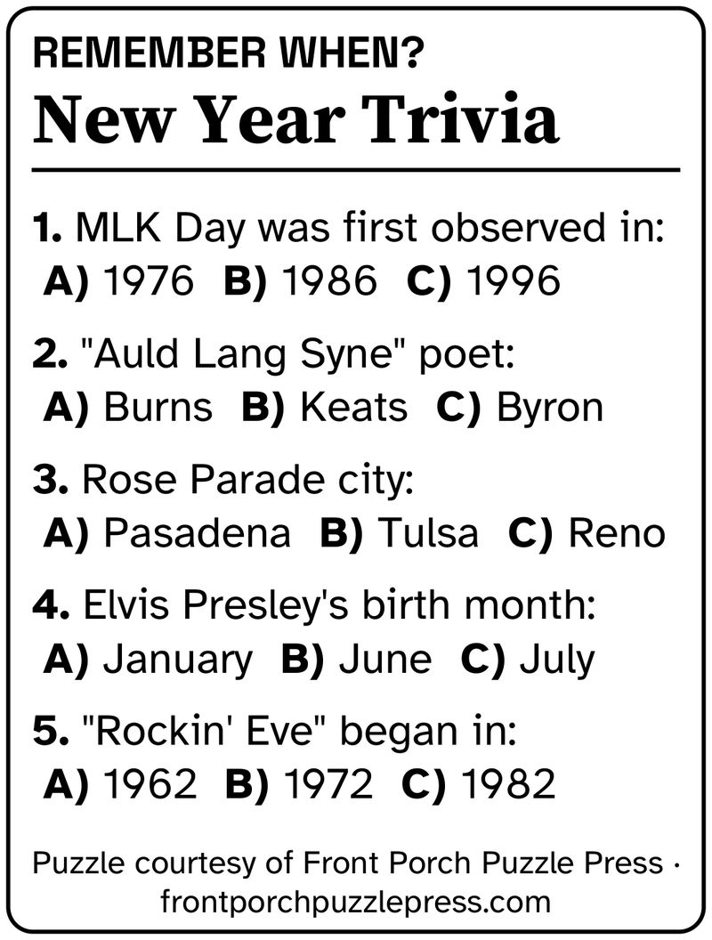 Remember When? New year trivia, January 2027, free large print printable