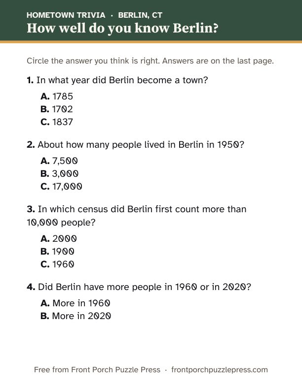 First page of the Berlin hometown trivia kit