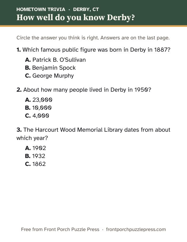 First page of the Derby hometown trivia kit