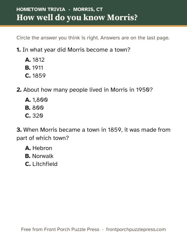 First page of the Morris hometown trivia kit