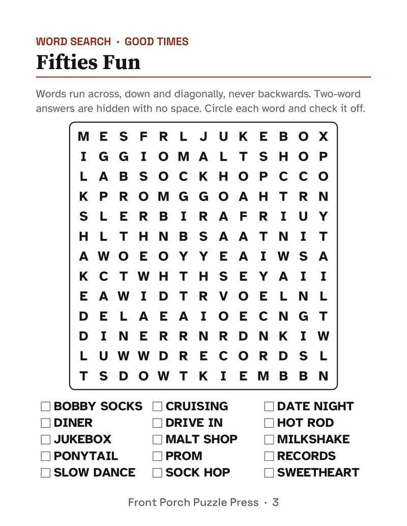 1950s Memories Activity Packet for Seniors: Large Print Printable for Assisted Living and Memory Care: P03