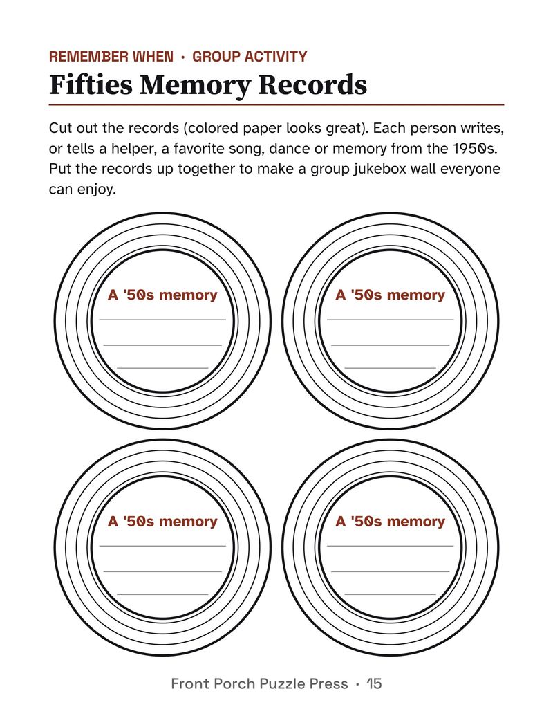 1950s Memories Activity Packet for Seniors: Large Print Printable for Assisted Living and Memory Care: P15