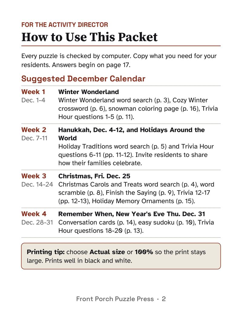 Monthly Activity Packets for Seniors: 5-Month Large Print Bundle, November to March: 2026 12 calendar