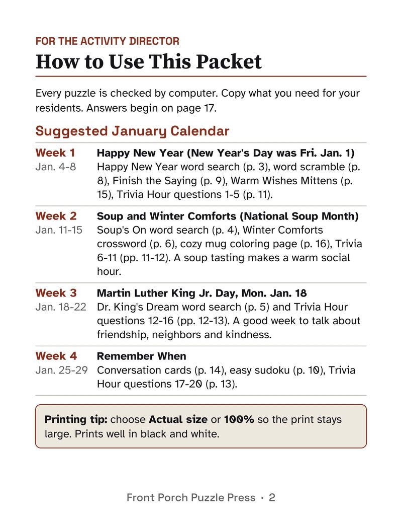 Monthly Activity Packets for Seniors: 5-Month Large Print Bundle, November to March: 2027 01 calendar