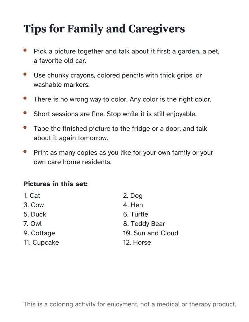 Animal Coloring Pages for Seniors: Farm & Friends Memory Care Printable: Preview 5