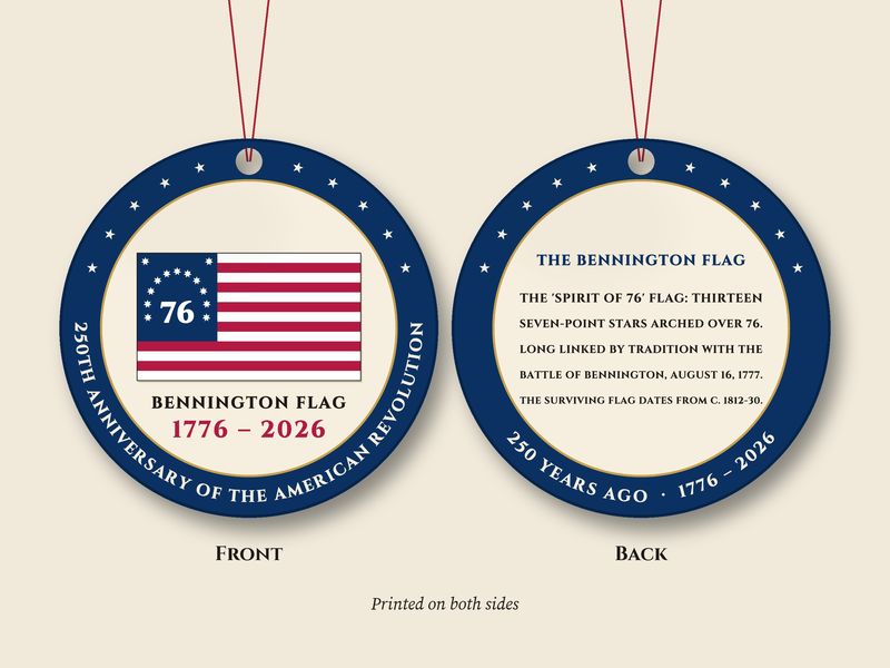 Bennington Flag Ornament: Spirit of 76 Two-Sided Metal Keepsake: Front back