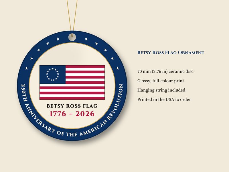 Betsy Ross Flag Ornament: 1776-2026 Ceramic Christmas Keepsake: Details