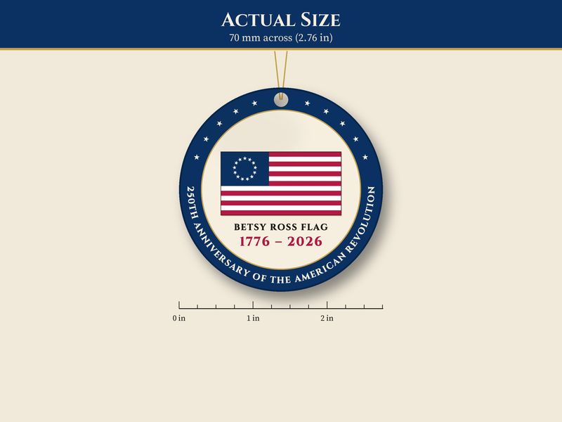 Betsy Ross Flag Ornament: 1776-2026 Ceramic Christmas Keepsake: Size