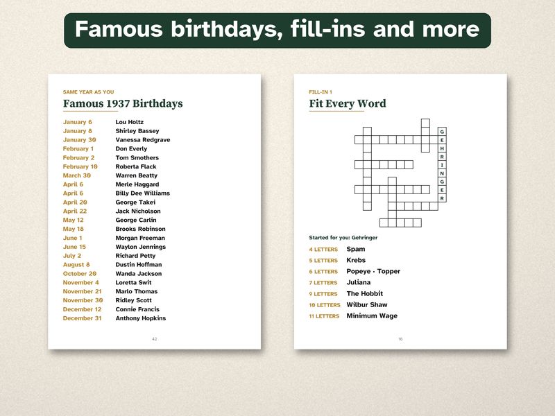 Born in 1937 Puzzle Book: 90th Birthday Gift, Large Print Trivia: More