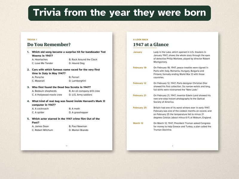 Born in 1947 Puzzle Book: 80th Birthday Gift, Large Print Trivia: Trivia