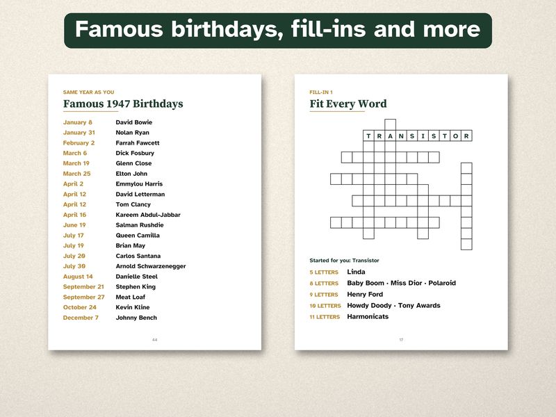 Born in 1947 Puzzle Book: 80th Birthday Gift, Large Print Trivia: More