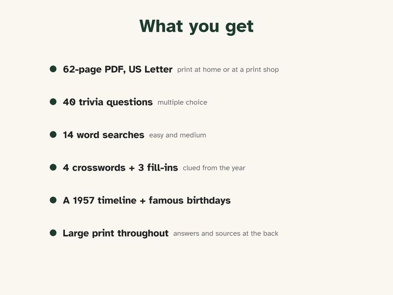 Born in 1957 Puzzle Book: 70th Birthday Gift, Large Print Trivia: What you get