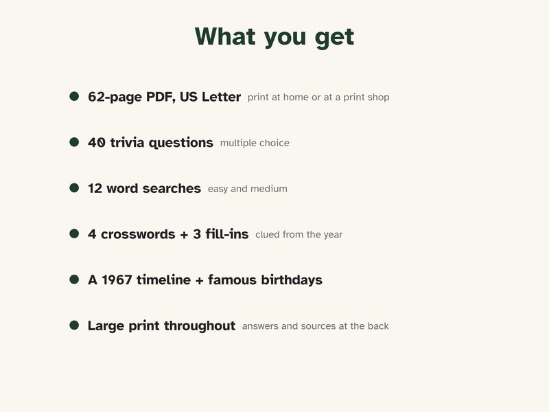 Born in 1967 Puzzle Book: 60th Birthday Gift, Large Print Trivia: What you get