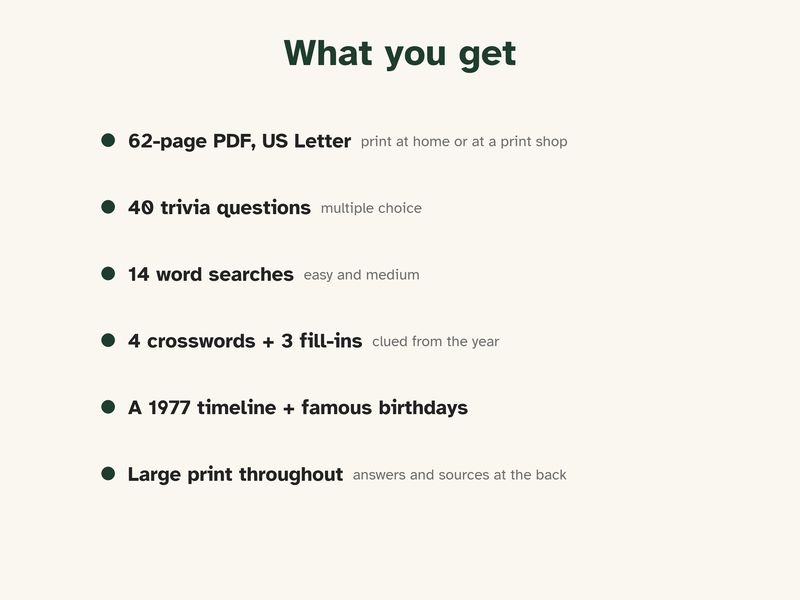 Born in 1977 Puzzle Book: 50th Birthday Gift, Large Print Trivia: What you get