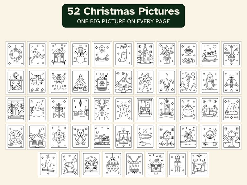 Christmas Coloring Pages for Seniors: Large Print Bold and Easy Printable: All 52 pictures