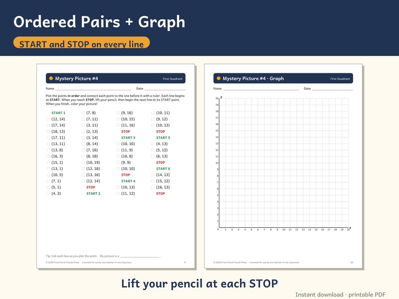 Christmas Coordinate Graphing Mystery Pictures: Grades 3-8 Math Worksheets: Student pages