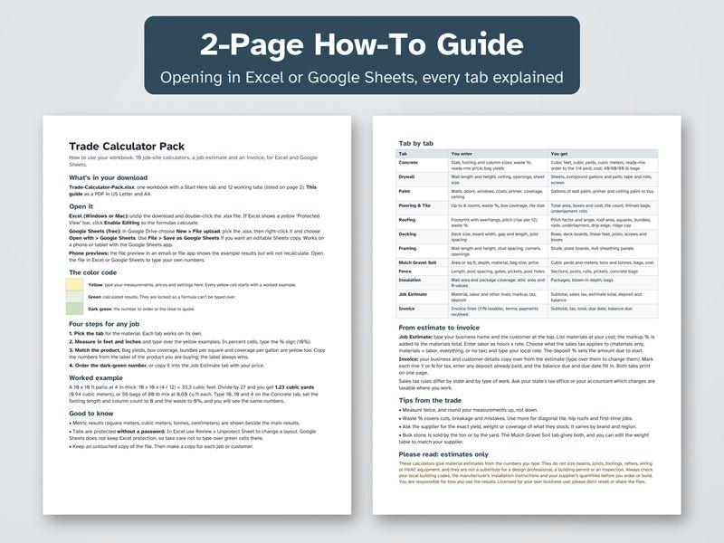 Contractor Calculator Pack: Construction Estimate & Invoice Spreadsheet for Excel: Guide