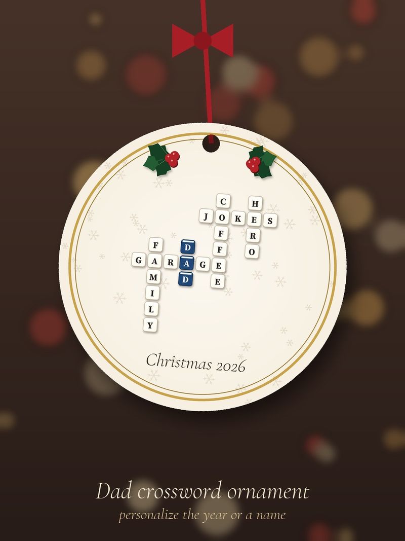 Dad Crossword Ornament, Personalized with the Year or a Name: Design