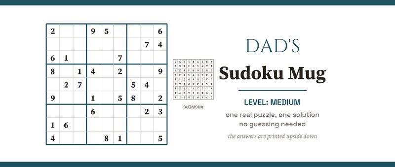 Dad's Sudoku Mug, Medium Level, with a Real Puzzle: Design