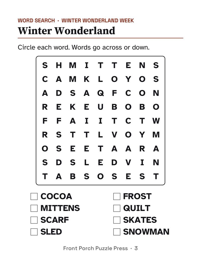 Easy December Activities for Memory Care: Extra Large Print Dementia Activity Packet: P03