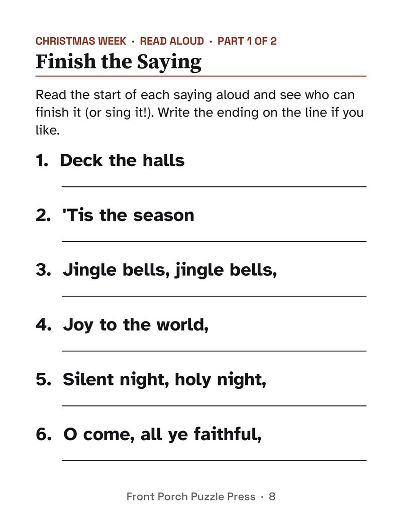 Easy December Activities for Memory Care: Extra Large Print Dementia Activity Packet: P08