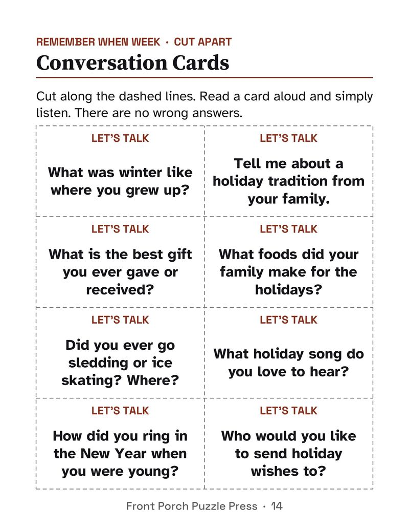 Easy December Activities for Memory Care: Extra Large Print Dementia Activity Packet: P14