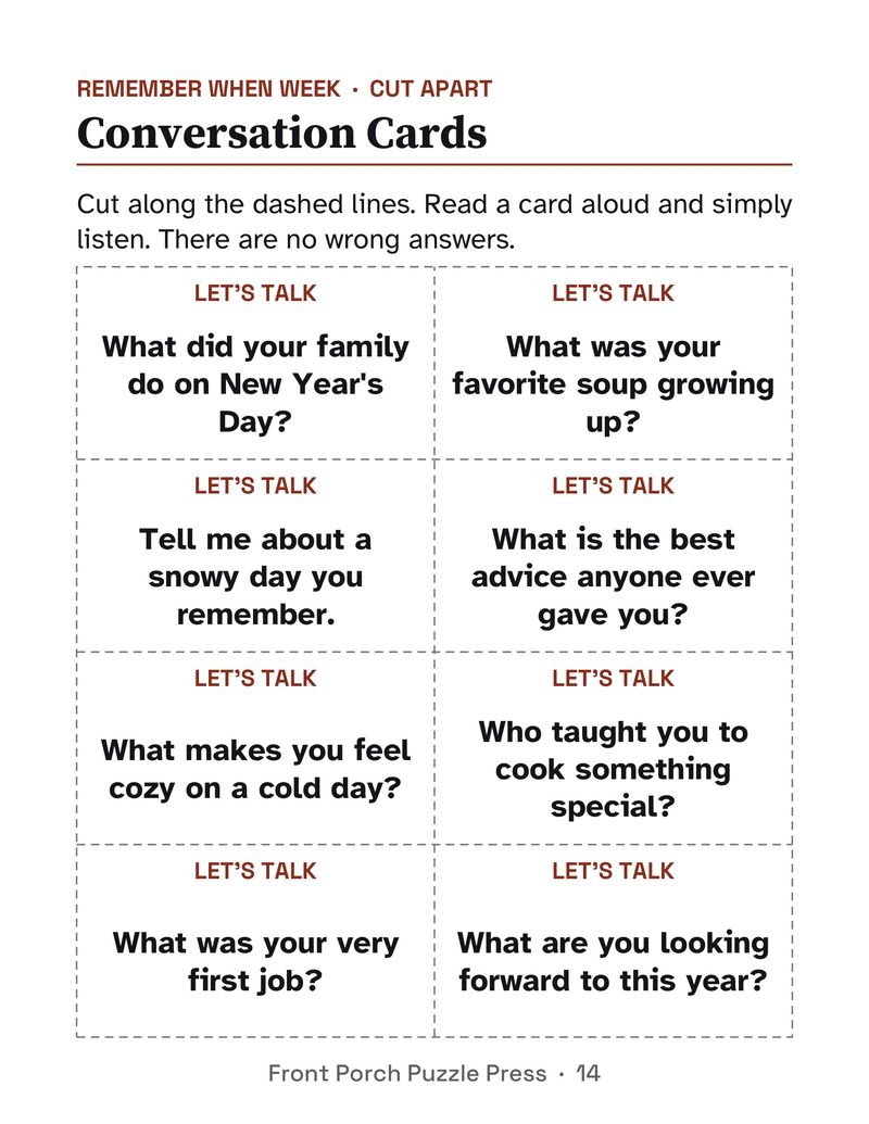 Easy January Activities for Memory Care: Extra Large Print Dementia Activity Packet: P14