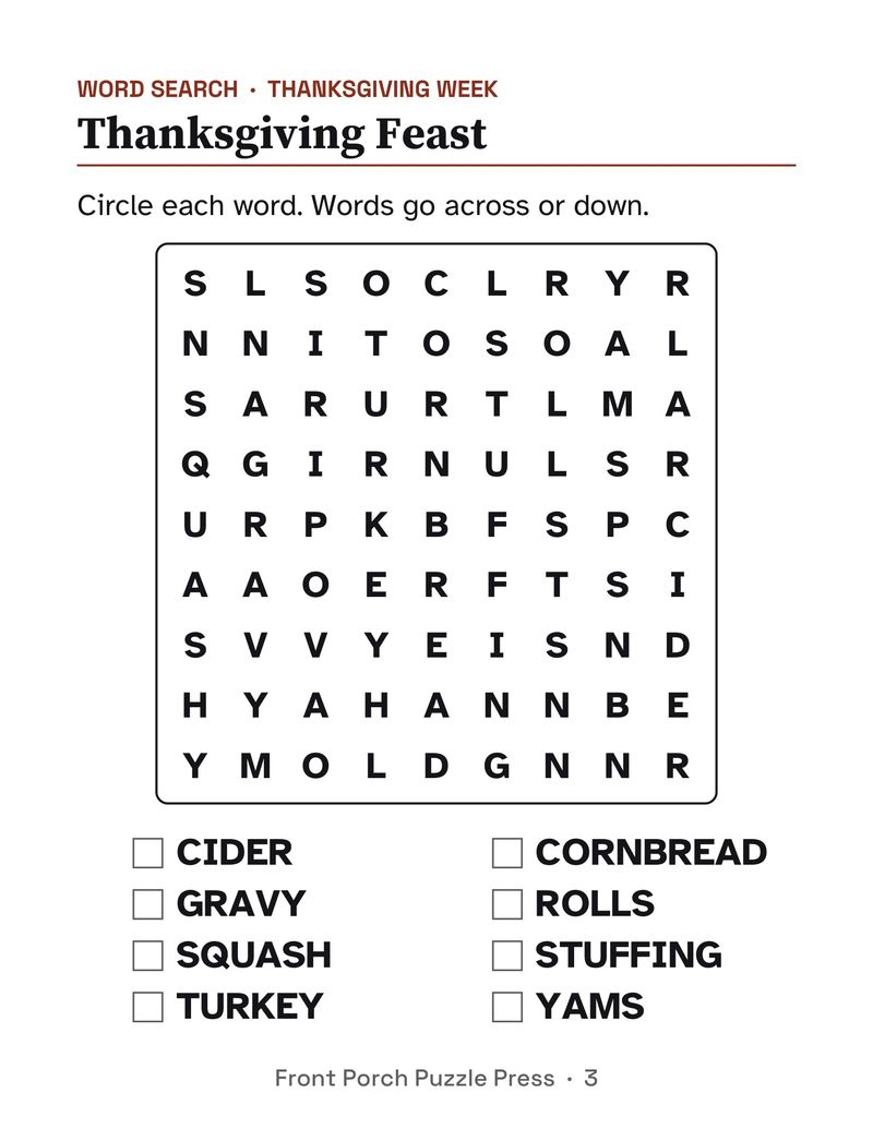 Easy November Activities for Memory Care: Extra Large Print Dementia Activity Packet: P03