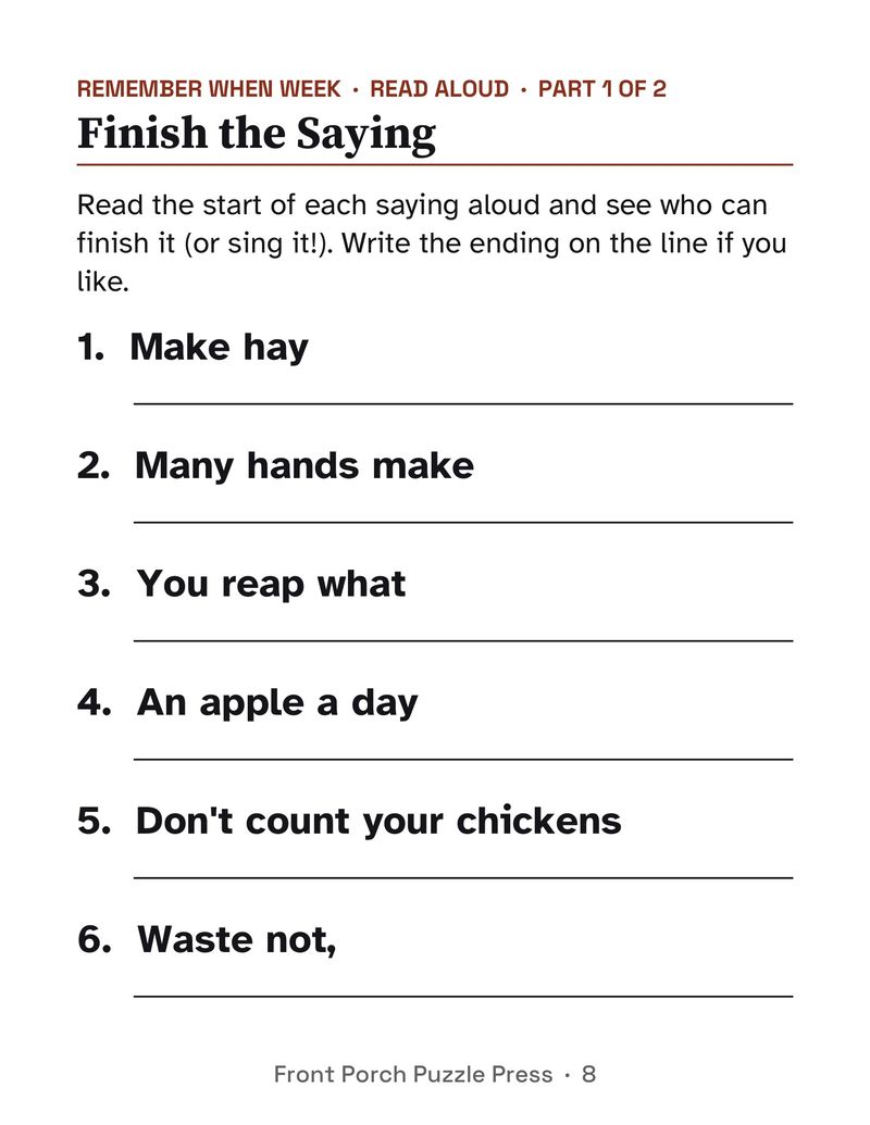 Easy November Activities for Memory Care: Extra Large Print Dementia Activity Packet: P08