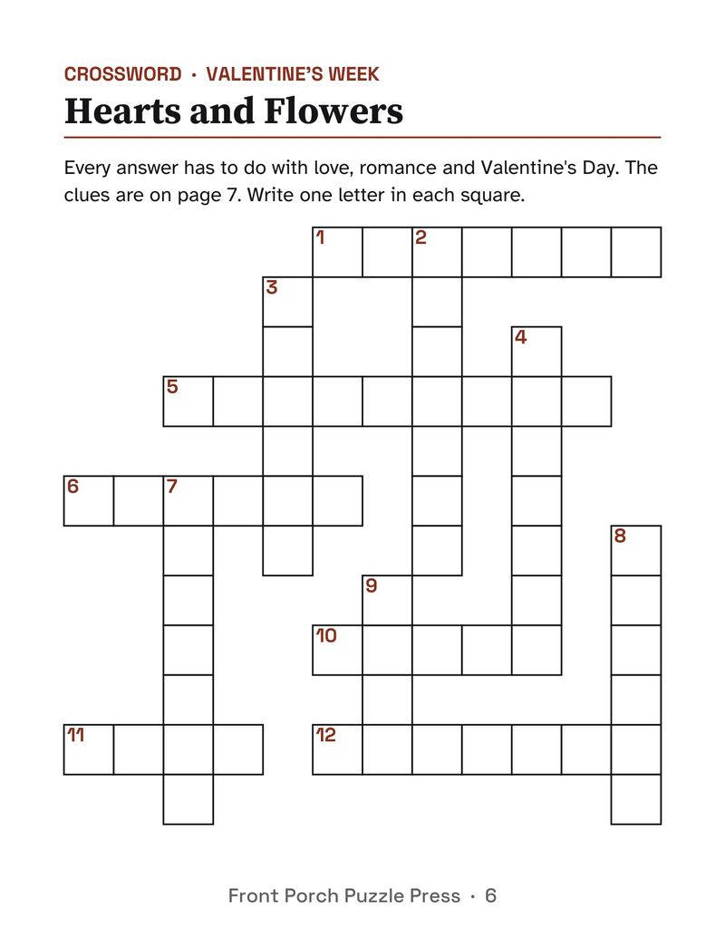 February Activities for Seniors: February 2027 Large Print Activity Packet (Printable): P06