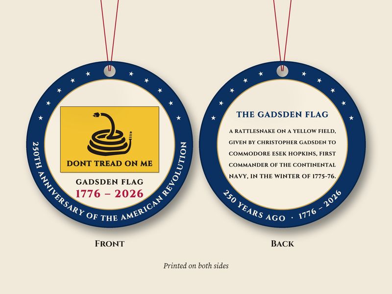 Gadsden Flag Ornament: Dont Tread on Me Two-Sided Metal Keepsake: Front back