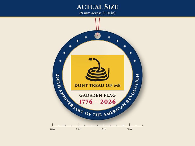 Gadsden Flag Ornament: Dont Tread on Me Two-Sided Metal Keepsake: Size