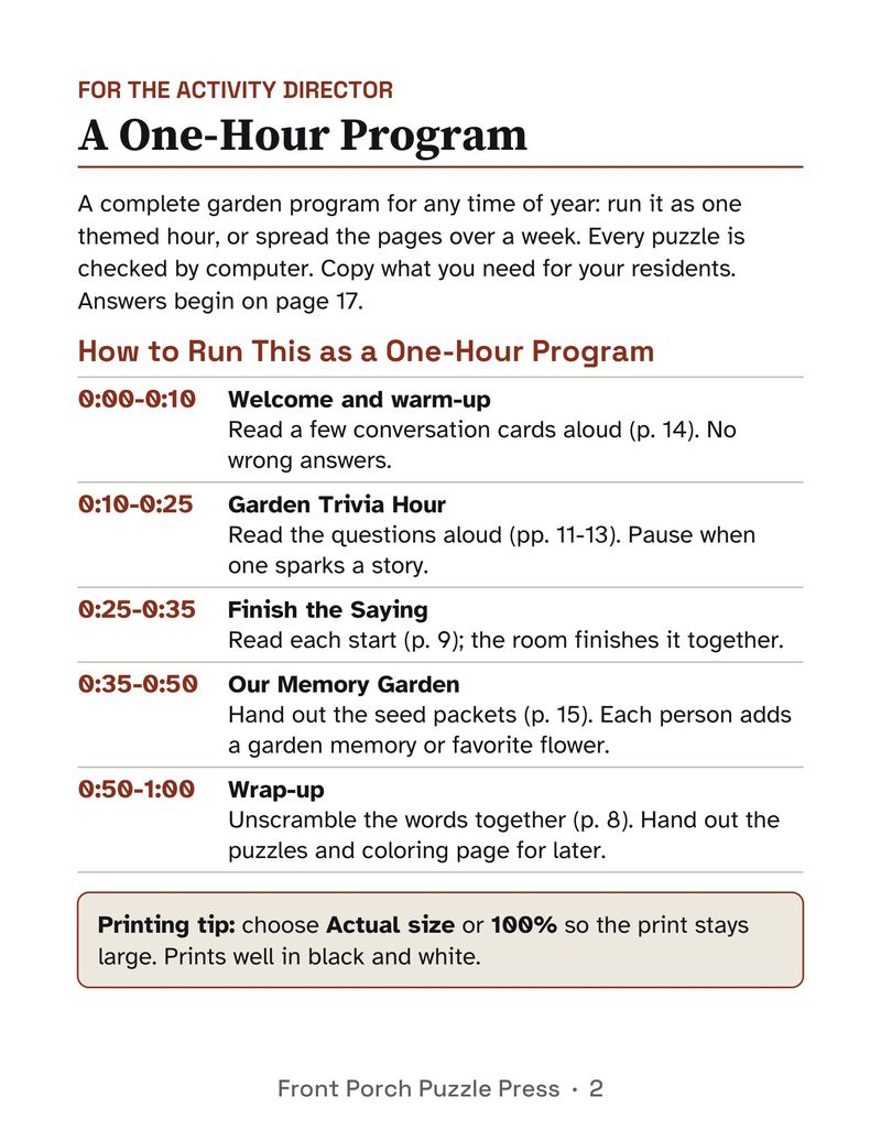 Gardening Activity Packet for Seniors: Large Print Printable for Assisted Living and Memory Care: P02