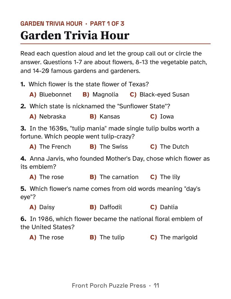 Gardening Activity Packet for Seniors: Large Print Printable for Assisted Living and Memory Care: P11