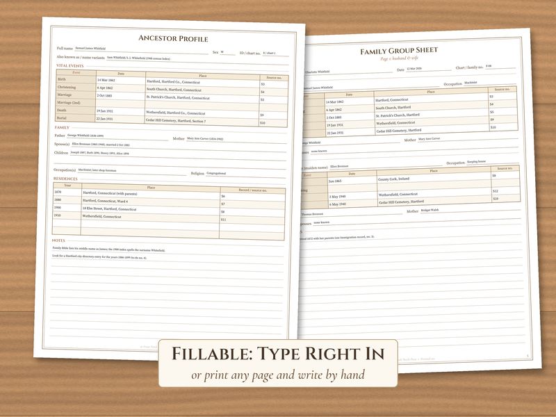 Genealogy Research Binder: Fillable Family History and Census Forms: Fillable profile family