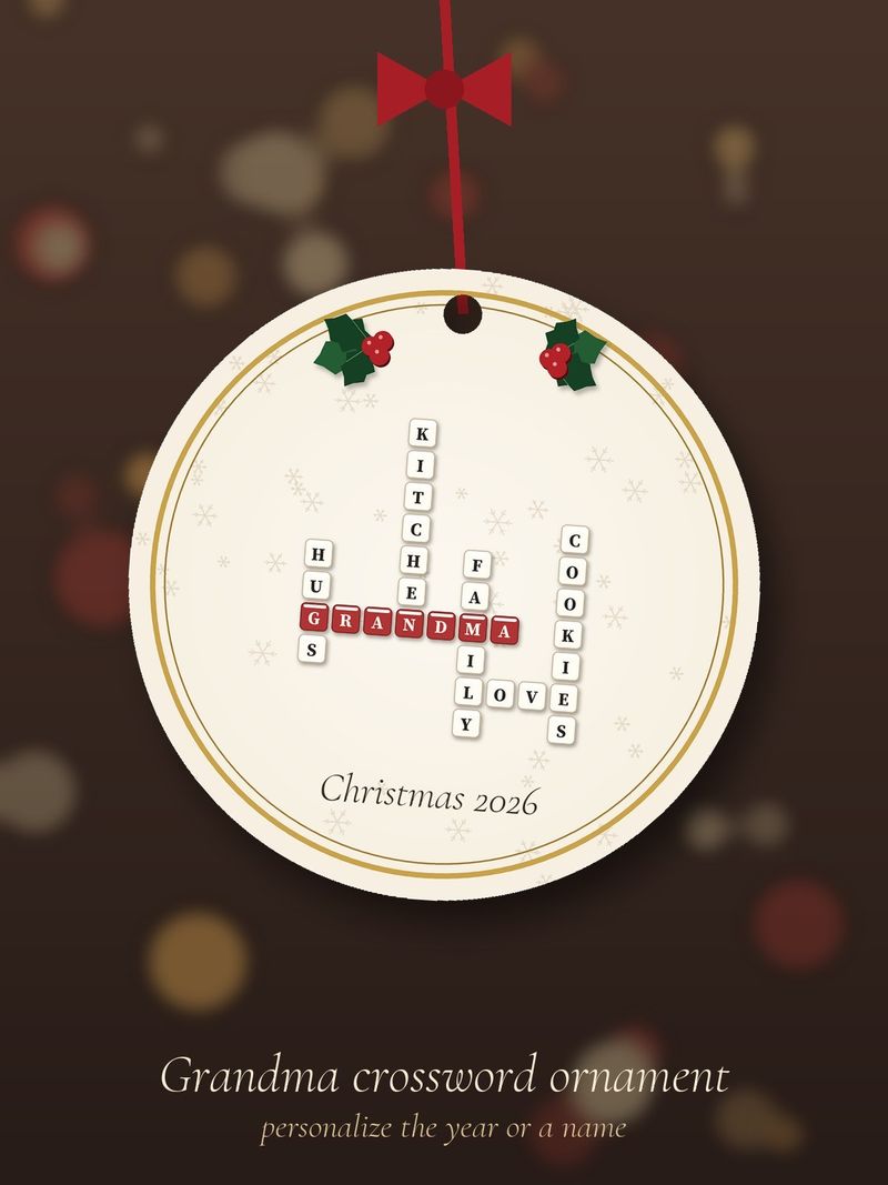 Grandma Crossword Ornament, Personalized with the Year or a Name: Design