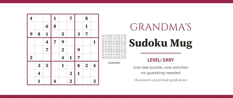 Grandma's Sudoku Mug, Easy Level, with a Real Puzzle: Design