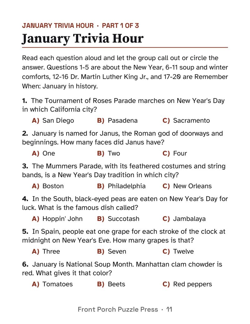 January Activities for Seniors: January 2027 Large Print Activity Packet (Printable): P11