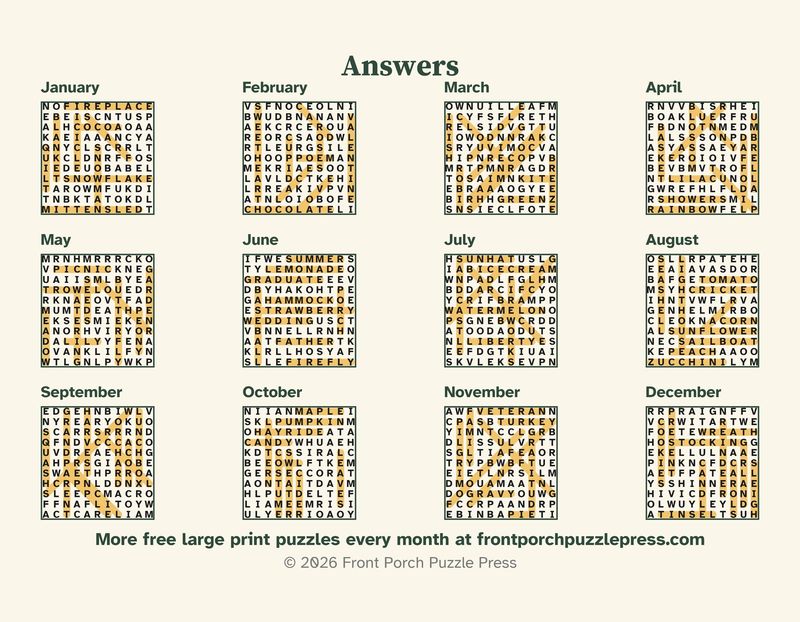 Large Print 2027 Wall Calendar with Word Search Puzzles: Answer keys