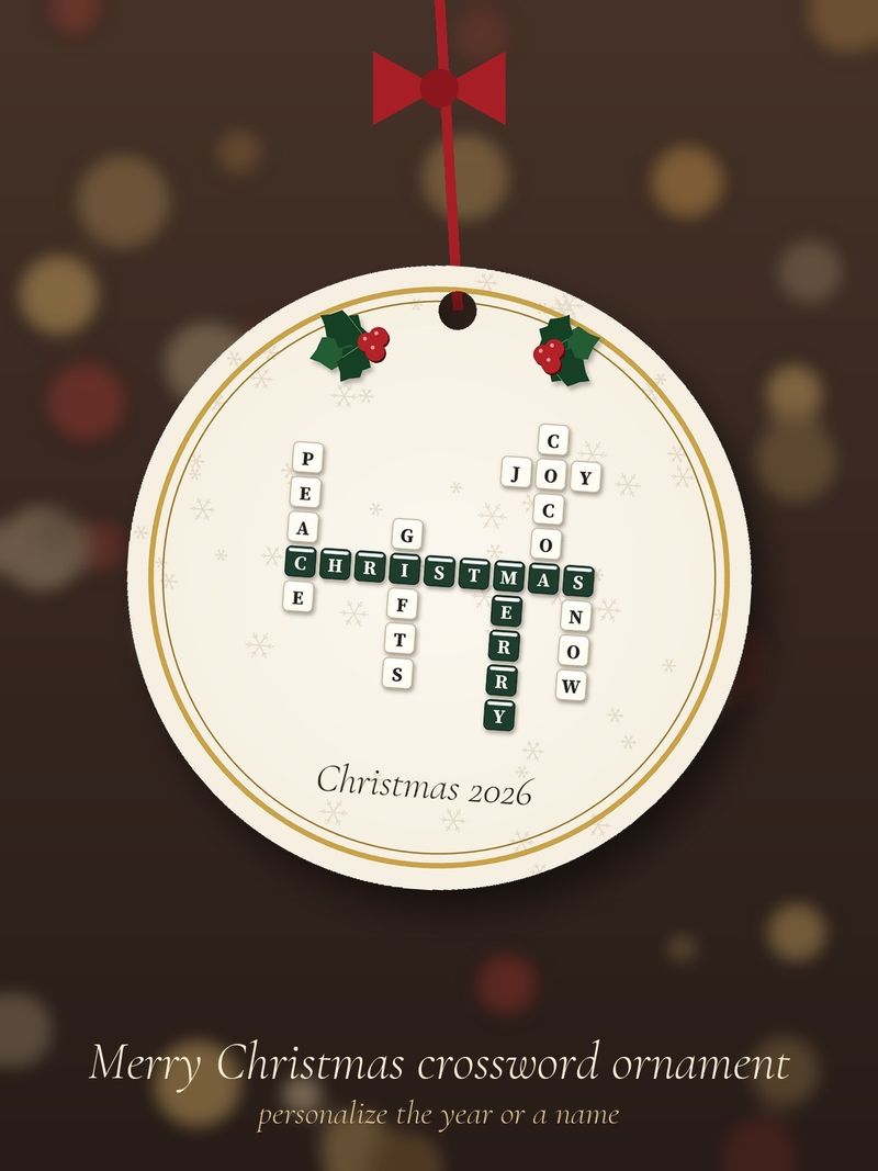 Merry Christmas Crossword Ornament, Personalized with the Year or a Name: Design