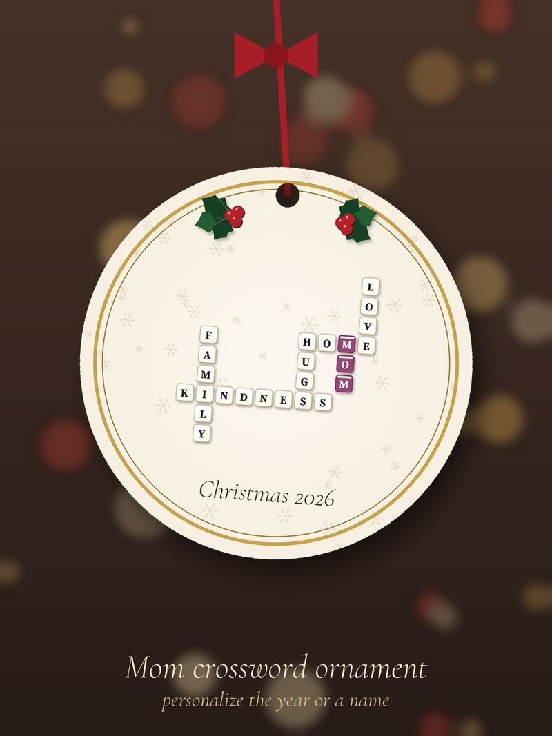 Mom Crossword Ornament, Personalized with the Year or a Name: Design