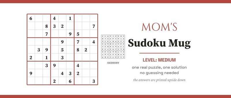 Mom's Sudoku Mug, Medium Level, with a Real Puzzle: Design